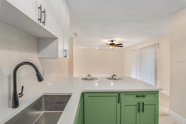 3822 Cortez Dr Unit D, Tampa, FL 33614 - kitchen with a sink, green cabinets, a peninsula, light countertops, and ceiling fan