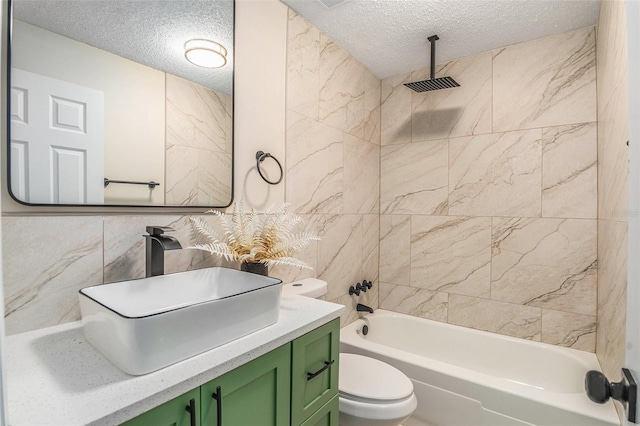 3822 Cortez Dr Unit D, Tampa, FL 33614 - full bathroom featuring a textured ceiling, toilet, a combined bath / shower with rainfall shower, vanity, and tile walls