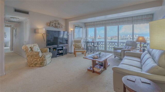 living area featuring carpet and visible vents