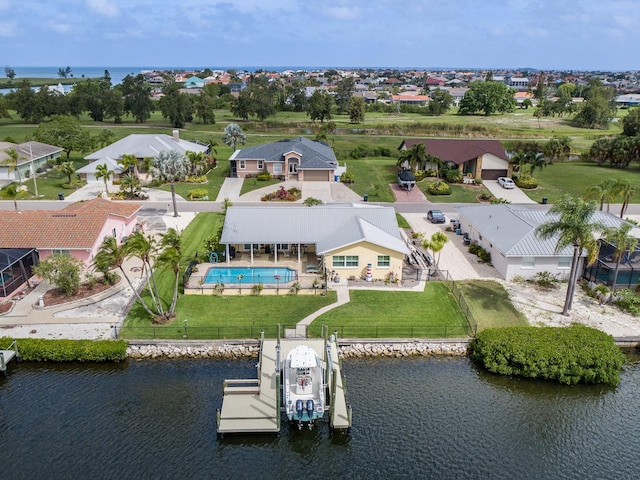 aerial view featuring a water view