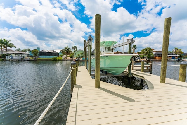 view of dock with a water view