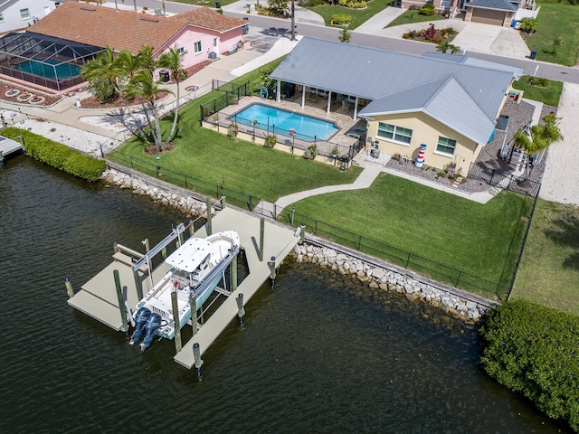 bird's eye view featuring a water view