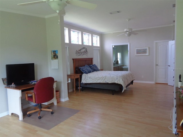 bedroom featuring ceiling fan and light wood-type flooring