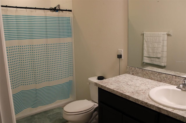 full bathroom featuring vanity, toilet, and shower / bathtub combination with curtain