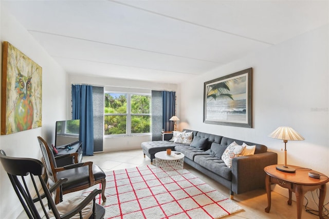 living room featuring light tile patterned flooring