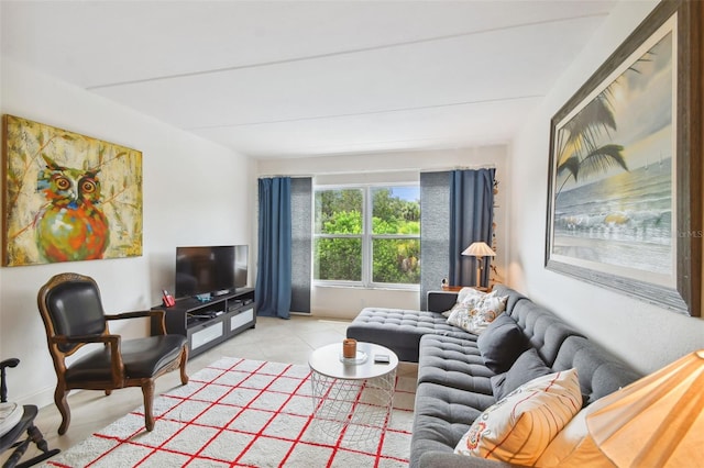 living room featuring light tile patterned floors