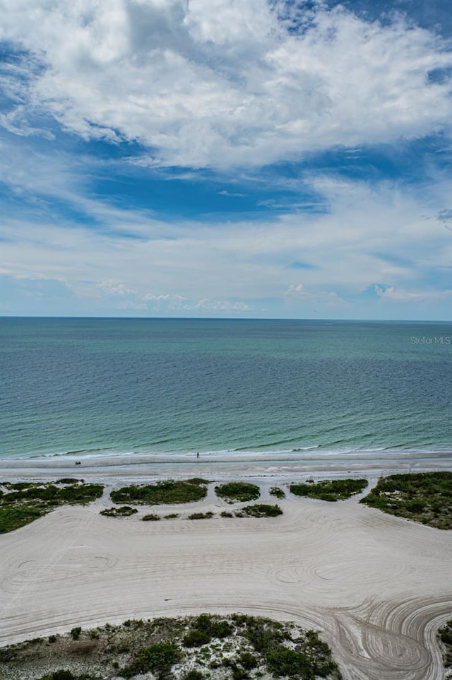 property view of water featuring a beach view