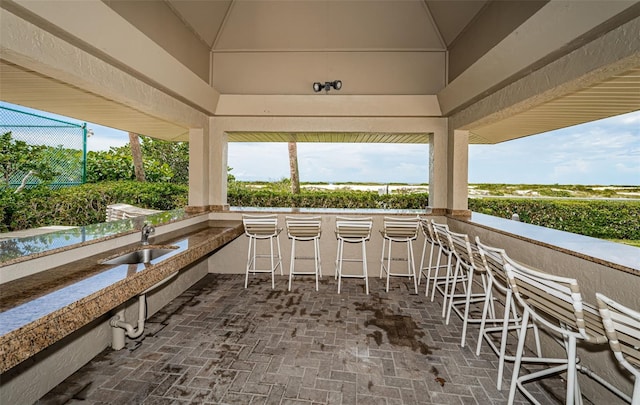 view of patio featuring a wet bar