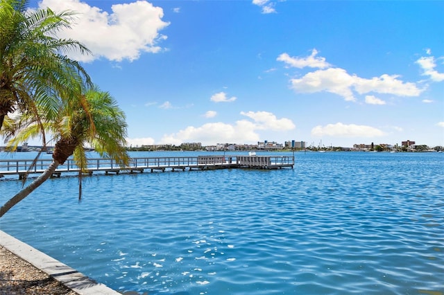 water view with a floating dock