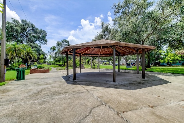 view of community featuring a yard and a gazebo