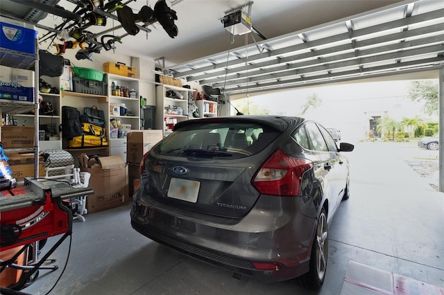 garage with a garage door opener