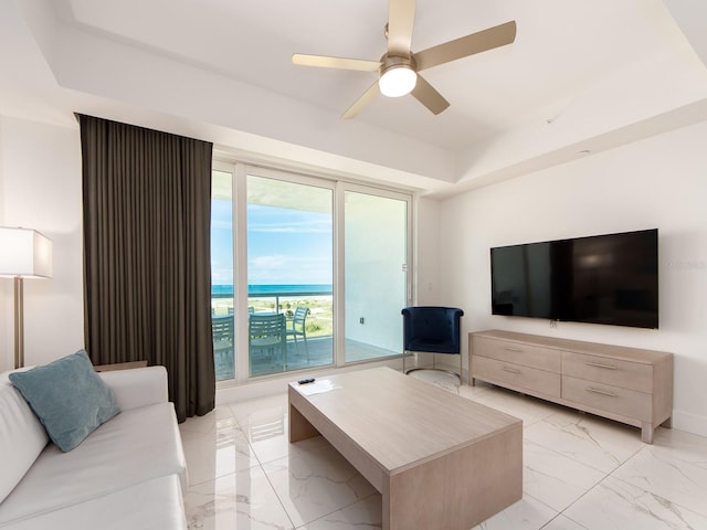 living room with ceiling fan