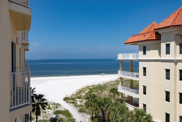 property view of water featuring a beach view