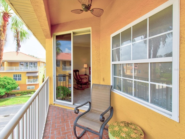 balcony with ceiling fan