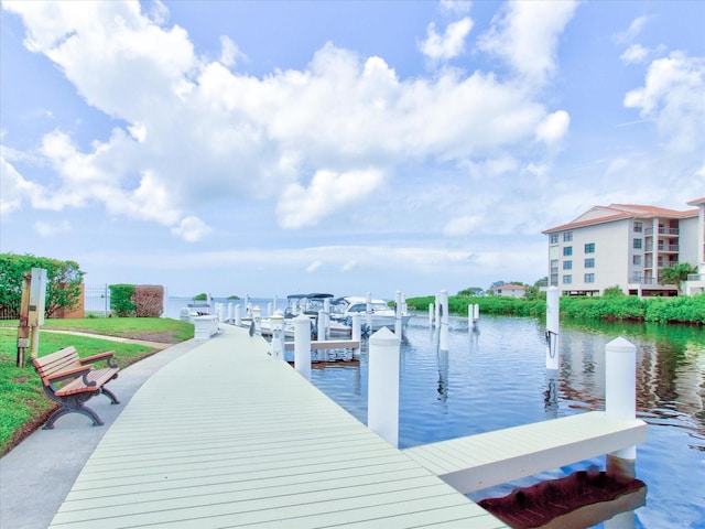 view of dock with a water view