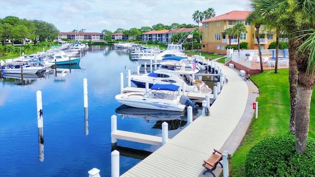 dock area with a water view