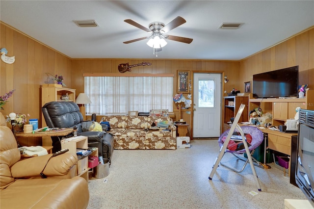 living room with ceiling fan