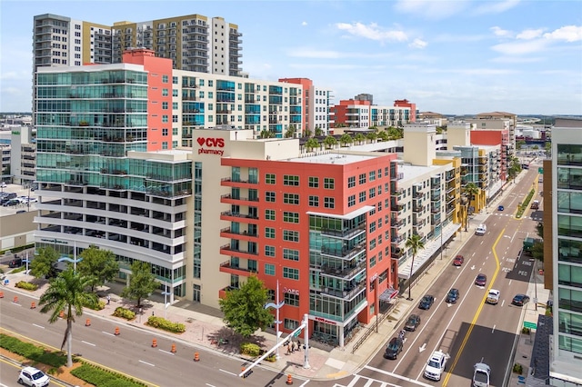 view of building exterior with a city view