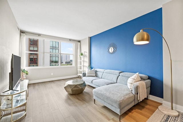 living room with hardwood / wood-style floors