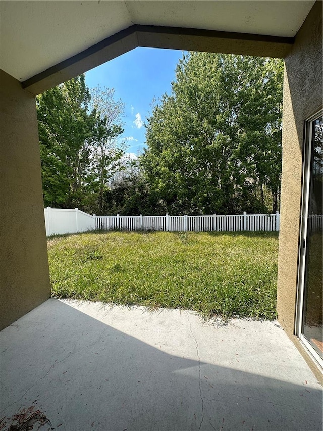 view of yard featuring a fenced backyard and a patio