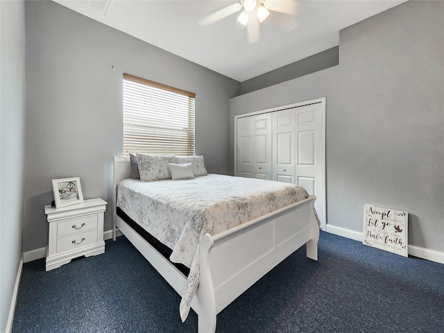 bedroom featuring ceiling fan and a closet