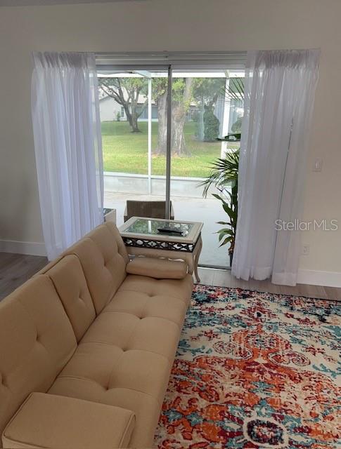 living room with hardwood / wood-style flooring