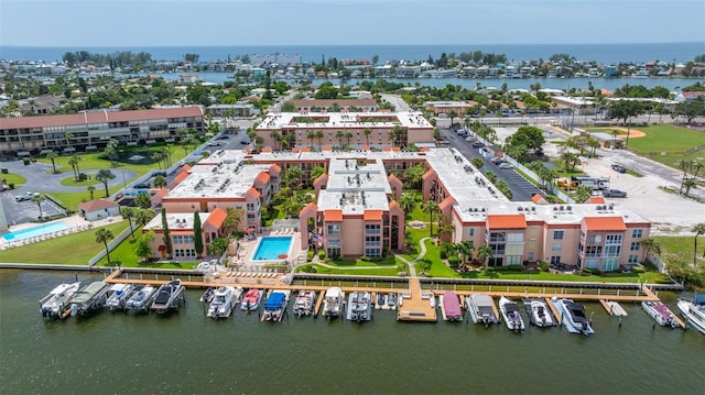 bird's eye view featuring a water view