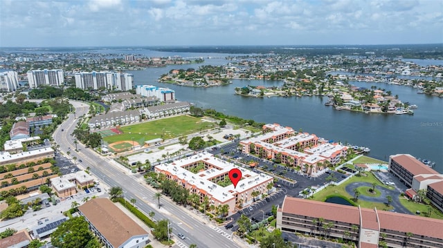 bird's eye view featuring a water view