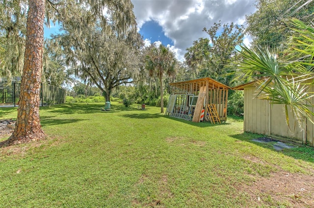 view of yard with an outbuilding