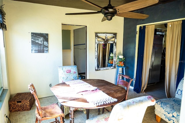 dining area featuring ceiling fan