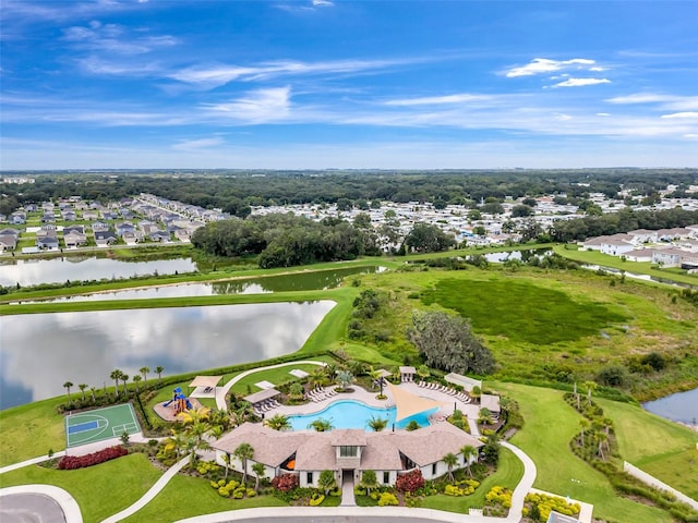 aerial view featuring a water view