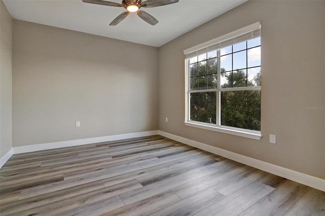 empty room featuring ceiling fan and light wood-type flooring