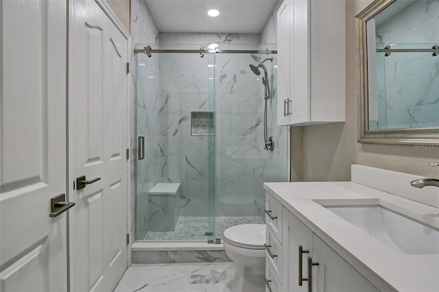 5000 Culbreath Key Way Unit 4-306, Tampa, FL 33611 - full bath featuring a marble finish shower, vanity, toilet, and marble finish floor