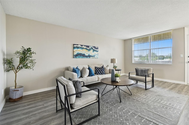 5095 Bay St NE Unit 306, Saint Petersburg, FL 33703 - living room featuring a textured ceiling, wood finished floors, and baseboards