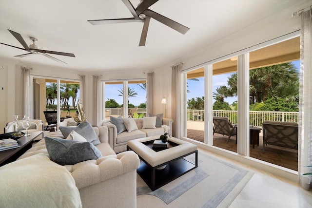 living room with ceiling fan