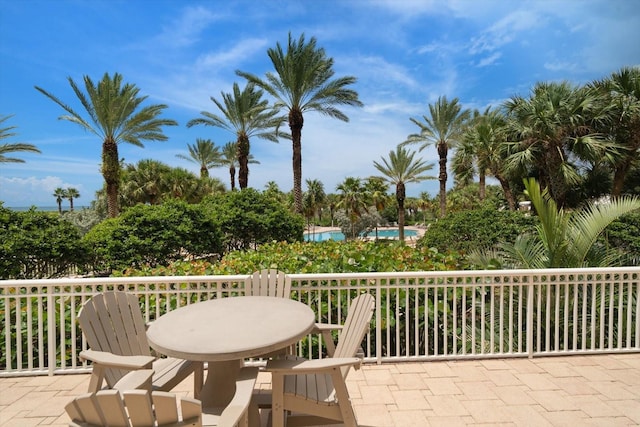 exterior space with a fenced in pool