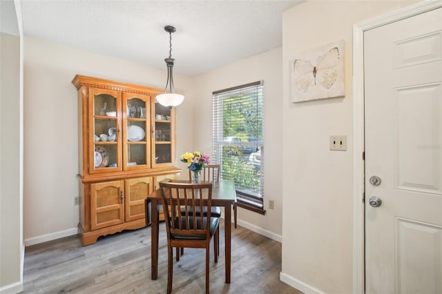 dining room with a textured ceiling and light hardwood / wood-style floors