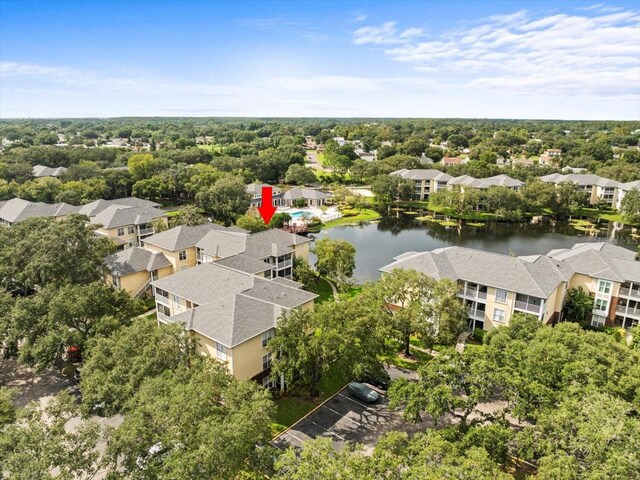 aerial view featuring a water view