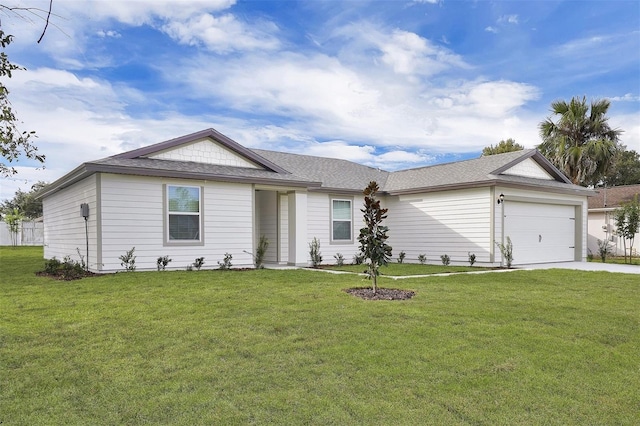 16984 SW 40th Cir, Ocala, FL 34473 - ranch-style house featuring an attached garage, a front lawn, driveway, and a shingled roof