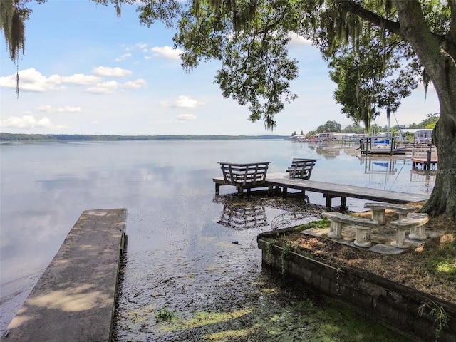 view of dock with a water view