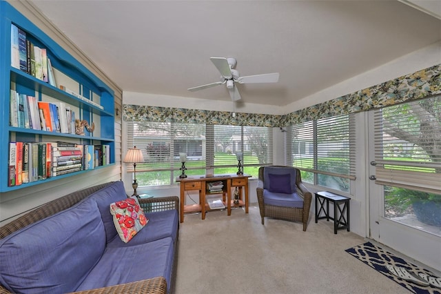 sunroom / solarium with ceiling fan