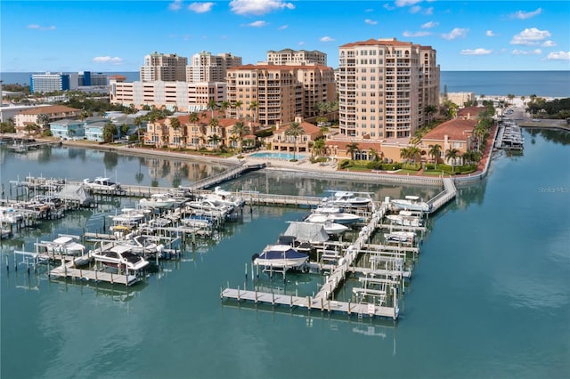 bird's eye view featuring a water view