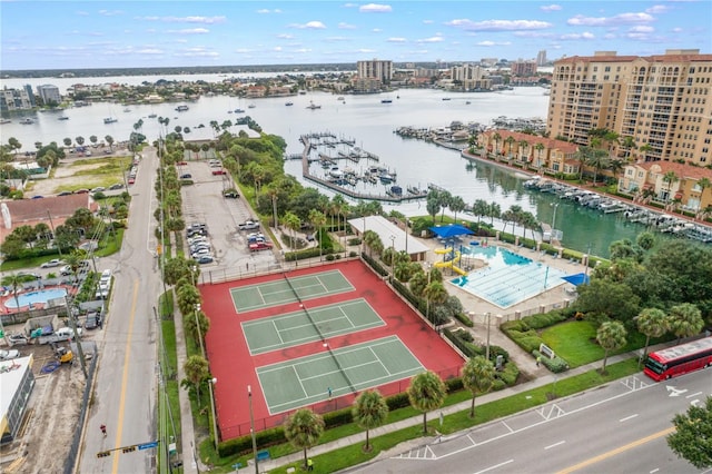 drone / aerial view featuring a water view