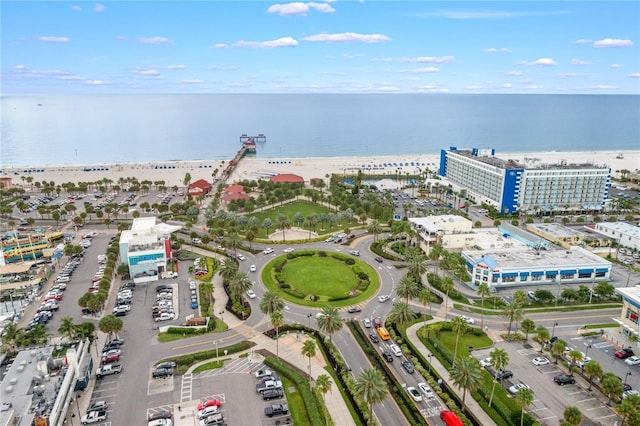 aerial view with a beach view and a water view