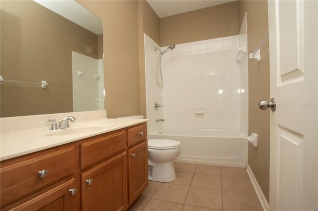 full bathroom with vanity, toilet, tile patterned floors, and  shower combination