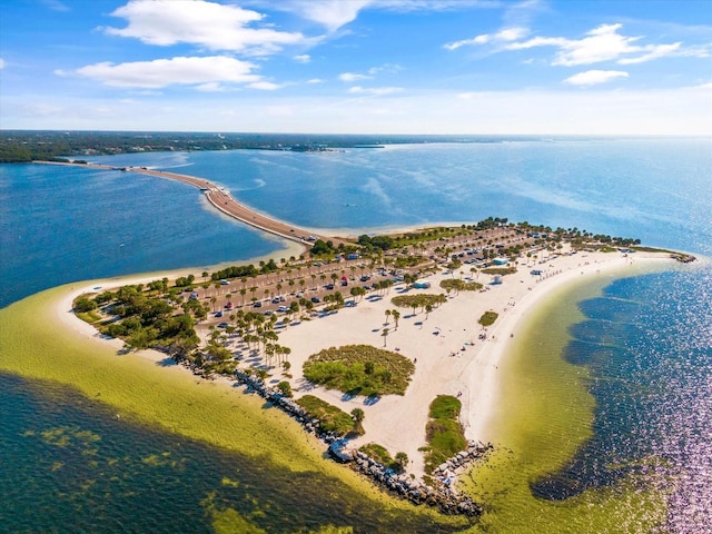 bird's eye view with a view of the beach and a water view