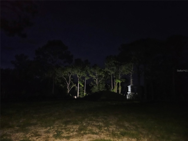 view of yard at night