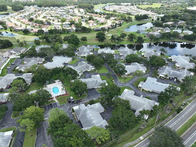 aerial view with a water view