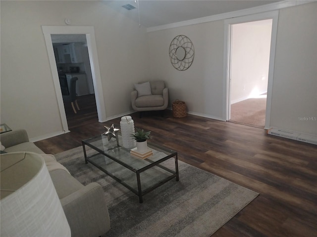 living room with dark wood-type flooring