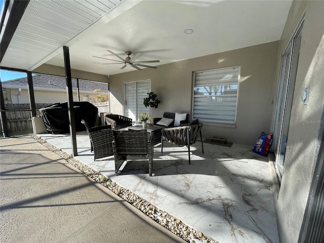 view of patio / terrace featuring an outdoor living space and ceiling fan